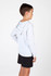 A grey hoodie with a back view, featuring a hood and long sleeves, paired with black shorts.