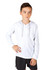 A light grey kids' hoodie with a drawstring hood, featuring long sleeves and a relaxed fit.