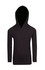 A black hoodie featuring a hood and long sleeves, with a simple design and no visible logos or branding.