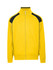 A men's unbrushed contrast jacket in yellow with black detailing and a zip front, featuring a logo on the chest.