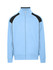 A light blue men's unbrushed contrast jacket with black detailing and a zip-up front. Features a logo on the chest.