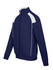 A navy blue men's unbrushed contrast jacket with white detailing and a zip front. Features a logo on the chest.