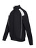 A men's unbrushed contrast jacket in black with white accents, featuring a zip front and high collar.