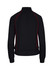 A black unbrushed contrast jacket with red stitching details and a high collar, featuring a logo.