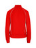 A red women's/juniors unbrushed contrast jacket featuring white piping and a high collar.