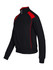 A black unbrushed contrast jacket with red detailing and a fitted design. Features a front zip and ribbed cuffs.
