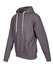 A heather grey hoodie featuring a spacious front pocket and drawstring hood, with a logo on the front.