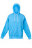 A light blue zip hoodie with a front pocket and a hood, featuring a logo on the chest area.