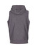A grey sleeveless zip hoodie with a hood, featuring a plain back and a relaxed fit.