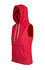 A red sleeveless hoodie with a hood and front pocket, part of the Greatness Range. Features branding.