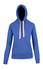 A heavy fleece hoodie in blue with a front pocket and contrasting drawstrings. Features a logo on the chest.