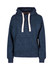 A navy blue women's juniors heavy fleece hoodie with a front pocket and drawstring hood. It features a logo.
