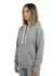 A grey heavy fleece hoodie with a front pocket and drawstring hood, worn by a model against a white background.