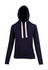 A navy blue women's heavy fleece hoodie featuring a front pocket and drawstrings on the hood.