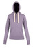 A women's heavy fleece hoodie in grey with a front pocket and a hood, featuring a contrasting drawstring.