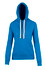 A blue heavy fleece hoodie with a front pocket and a drawstring hood. It features a logo on the chest.