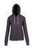 A heather grey zip hoodie featuring a hood and long sleeves, with a logo on it.