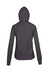 A dark grey zip hoodie with a fitted design and a hood, featuring long sleeves and a simple back view.
