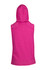 A sleeveless zip hoodie in vibrant pink, featuring a hood and a branded logo.