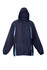 A navy blue men's shower proof sportech nylon jacket with a hood and light blue accents. It features a logo.