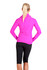 A pink women's nylon/spandex jacket is displayed from the back, paired with black leggings. It features a logo.