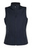 A women's soft shell vest in black, featuring a high collar and two zippered front pockets. Includes branding.
