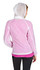 A lightweight women's jacket in pink with a white hood, featuring a sporty design and a logo on the back.