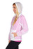 A lightweight women's air jacket in pink and white, featuring a hood and zippered pockets, with a logo.
