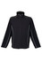 A black jacket with white piping details, featuring a full zip and a high collar. It has a logo on one side.