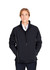 A black men's jacket featuring a zip-up front and contrasting piping details, with a logo present.