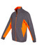 Men's jacket in grey with bright orange accents, featuring a zip front and side pockets. Includes a logo.