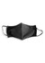 A black cotton face mask with ear loops and a simple design, featuring a logo.