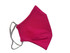 A fuchsia cotton face mask with elastic ear loops and a contoured design, featuring a logo.