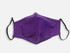 A purple face mask made of 100% one-piece cotton with black ear straps and a simple design.