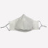 A white face mask made of 100% cotton with adjustable toggle straps. It features a simple design and has a logo.