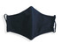 A navy blue cotton face mask with two ear loops and a simple design. It features a logo on one side.
