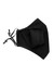A black three-layer face mask with adjustable toggles for a secure fit. It features a sleek design and has a logo.
