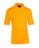 A yellow men's 100% cotton jersey polo shirt with a classic collar and three-button placket. It has a logo on the collar.