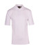 A plain white men's polo shirt made of 100% cotton, featuring a collar and three-button placket. It has a logo.