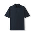 A navy blue men's polo shirt made from 100% cotton, featuring a classic collar and three buttons, with a logo.