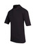 A black men's 100% cotton jersey polo shirt featuring a collared neckline and short sleeves.