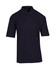 A dark navy polo shirt with a collar and short sleeves featuring a logo.