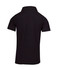 A black kid's pique polo shirt with a collar and short sleeves, featuring a logo on the back.