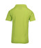 A green kid's pique polo shirt with a collar, featuring a logo on the back.