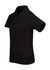 A black kid's polo shirt with a collared neck and short sleeves. It features a logo on the chest.