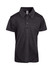 A black Kid's Challenger polo shirt made of 100% polyester, featuring a collar and buttons, with a logo on the front.
