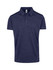 A navy blue men's/unisex polo shirt with a collar, featuring a logo and made of polyester.