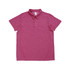 A short-sleeved, maroon polo shirt with a collar and a logo on the chest.