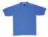 A blue cotton pique knit polo shirt with piping details and a collar, featuring a logo on the chest.