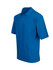 A blue cotton polo shirt with short sleeves and a collar, featuring a logo on the chest.